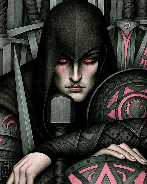 Armored hooded figure, AI fantasy art