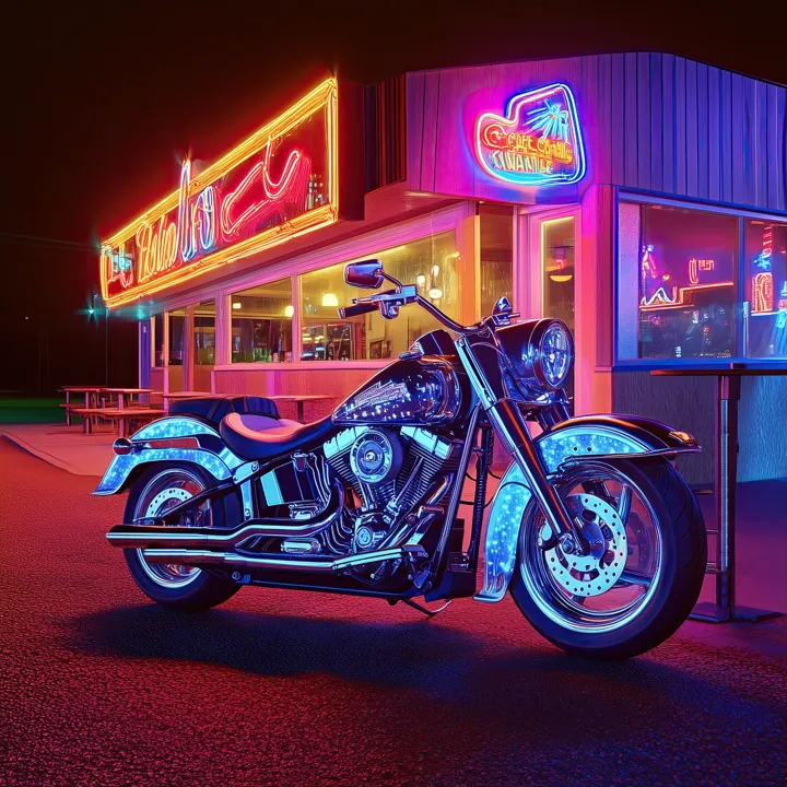 Neon Bar 2, AI art of a custom motorcycle