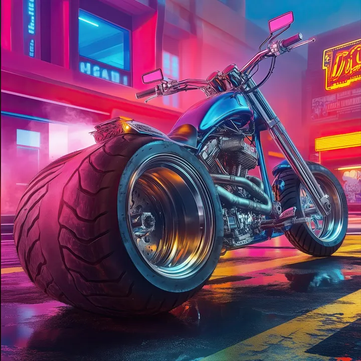 Neon Bar 5, AI art of a custom motorcycle