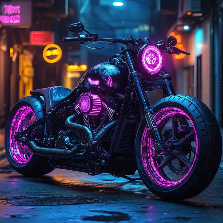 Neon Bar 6, AI art of a custom motorcycle