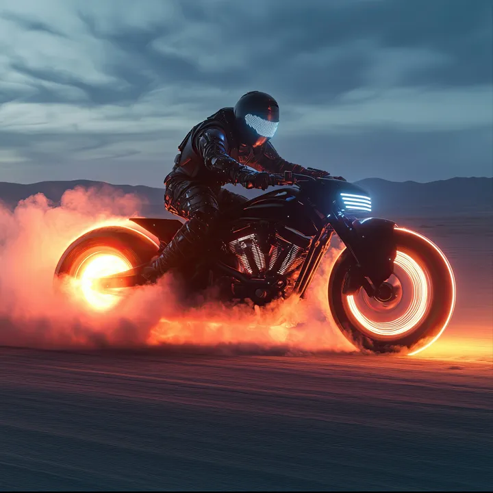 Golden Hour 1, AI art of a custom motorcycle