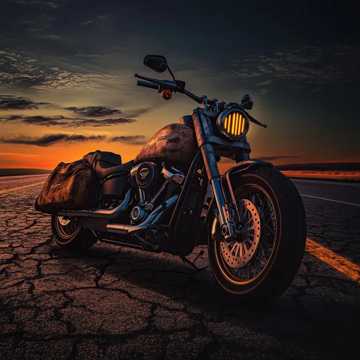 Golden Hour 2, AI art of a custom motorcycle