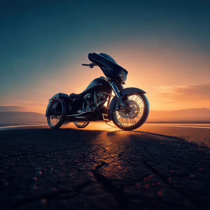Golden Hour 7, AI art of a custom motorcycle