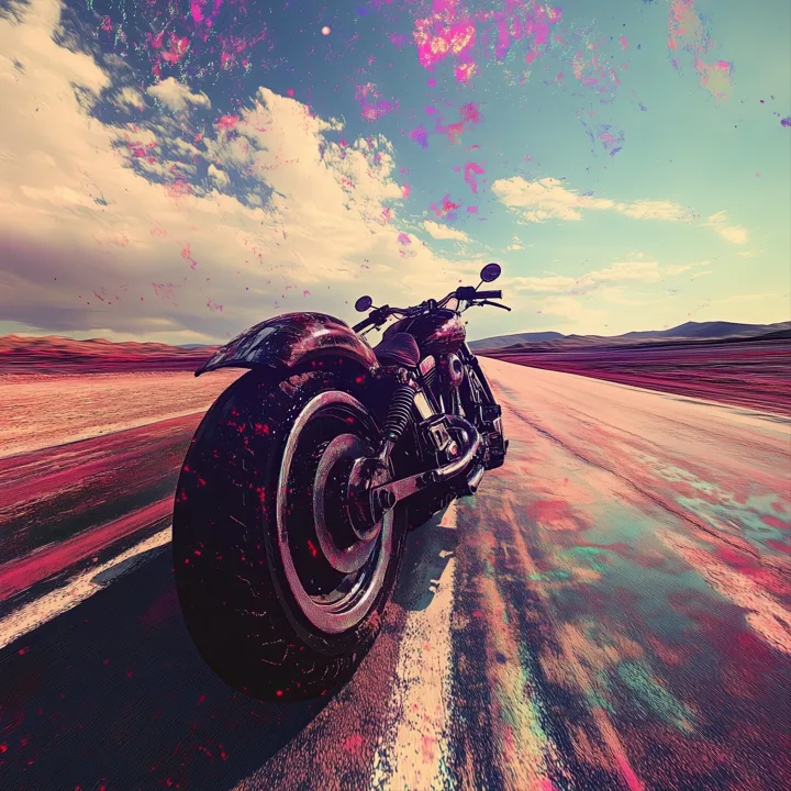 Golden Hour 8, AI art of a custom motorcycle