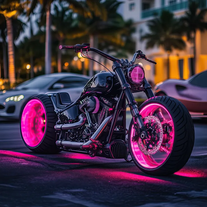 Rainy Night 1, AI art of a custom motorcycle