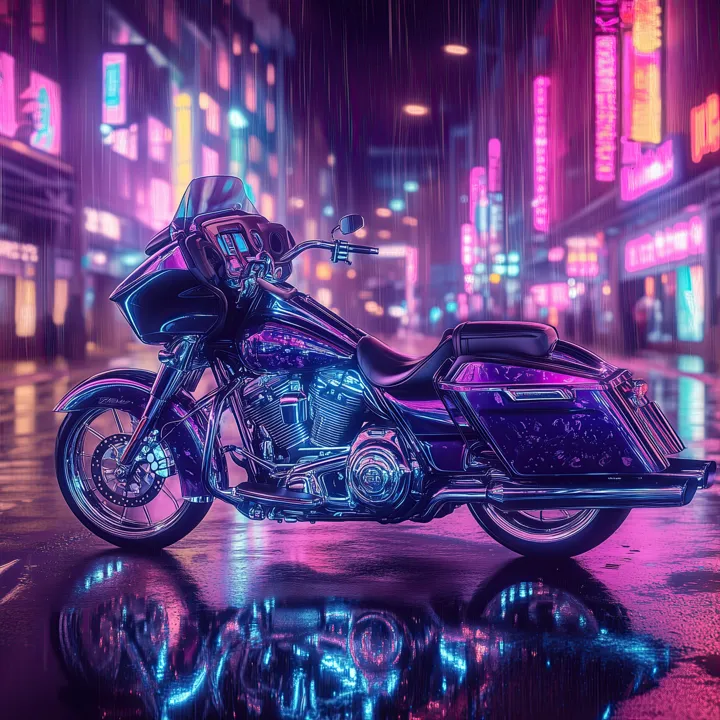 Rainy Night 10, AI art of a custom motorcycle