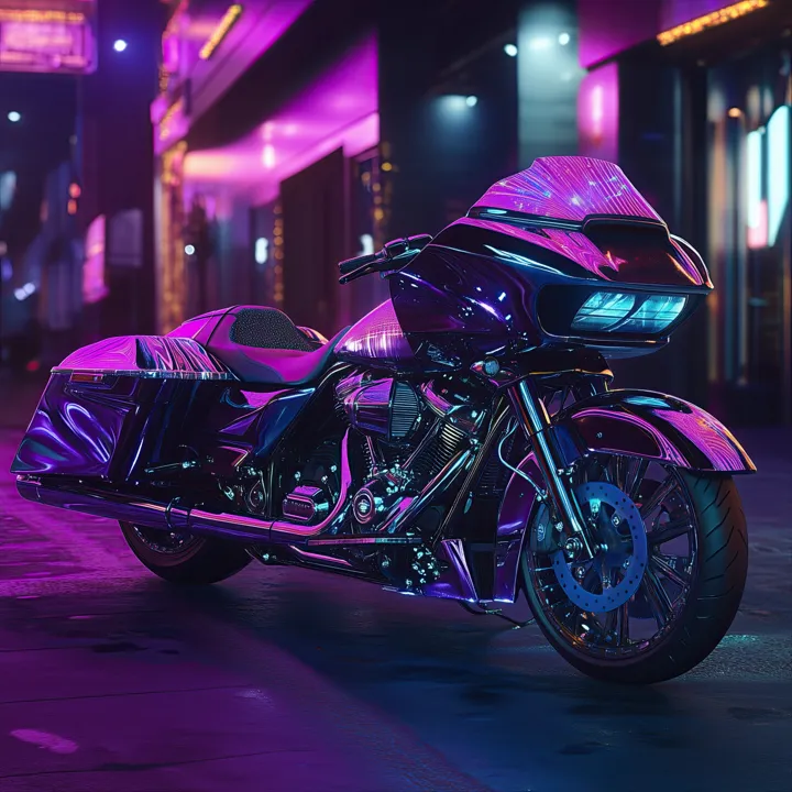 Rainy Night 11, AI art of a custom motorcycle