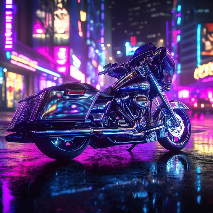 Rainy Night 12, AI art of a custom motorcycle
