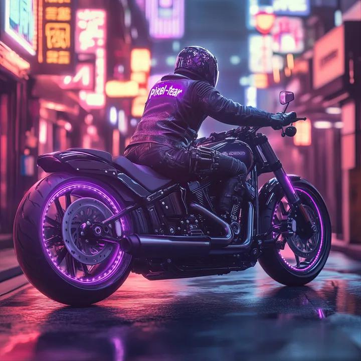 Rainy Night 3, AI art of a custom motorcycle