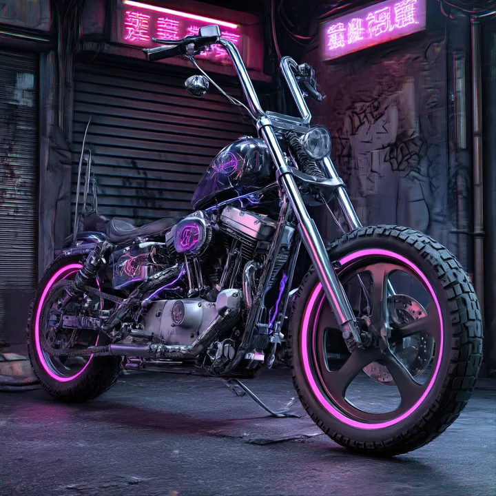 Rainy Night 4, AI art of a custom motorcycle