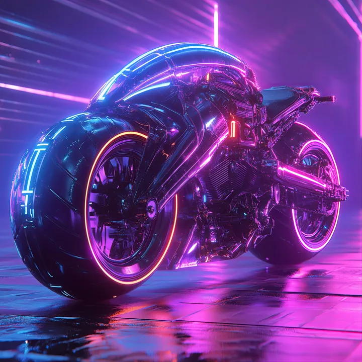 Rainy Night 6, AI art of a custom motorcycle