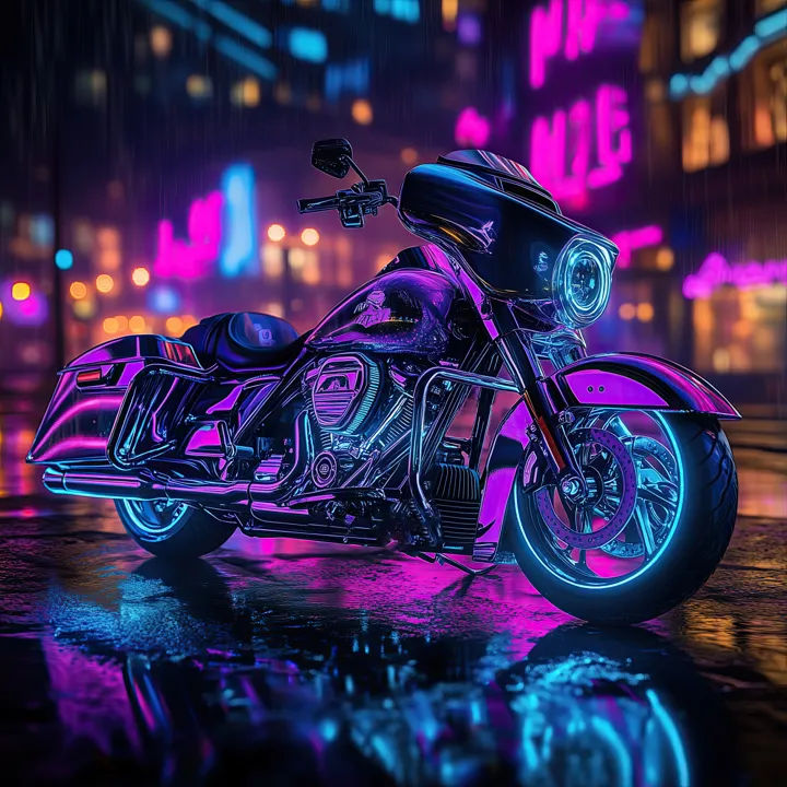 Rainy Night 8, AI art of a custom motorcycle