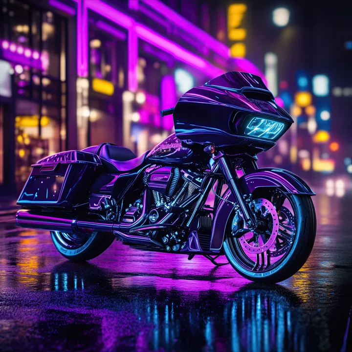 Rainy Night 9, AI art of a custom motorcycle