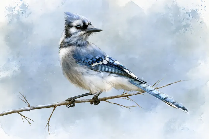 Blue Jay, AI-assisted art made from the photograph above, study 3.