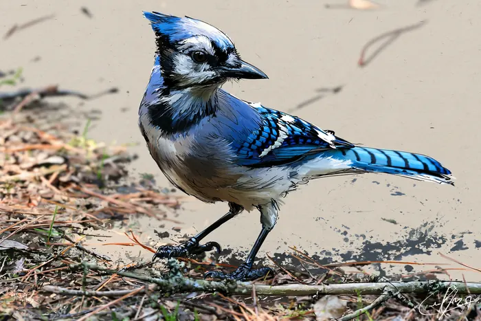 Blue Jay, AI-assisted art made from the photograph above, study 5.