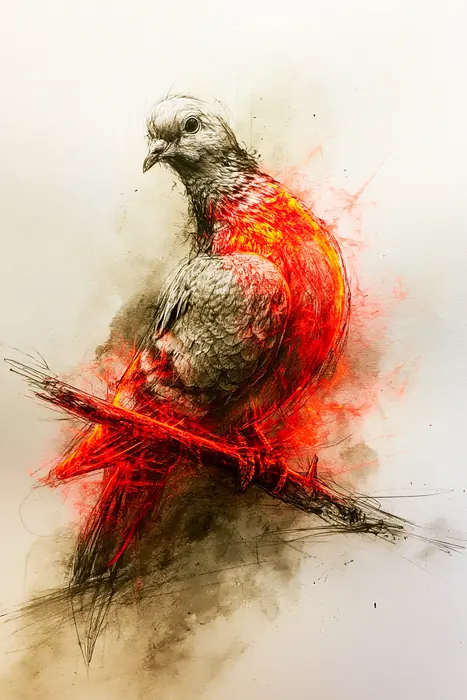 Eurasian Collared Dove, AI-assisted art made from the photograph above, study 10.