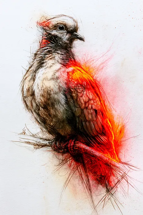 Eurasian Collared Dove, AI-assisted art made from the photograph above, study 11.