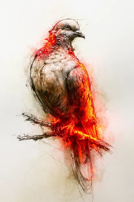 Eurasian Collared Dove, AI-assisted art made from the photograph above, study 8.