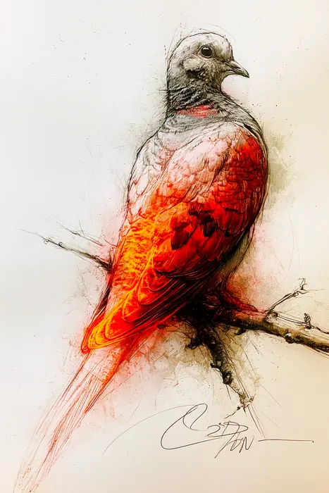 Eurasian Collared Dove, AI-assisted art made from the photograph above, study 9.