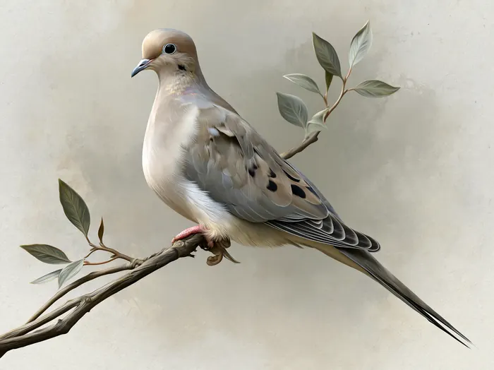 Mourning Dove, AI-assisted art made from the photograph above, study 2.