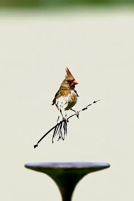 Northern Cardinal, AI-assisted art made from the photograph above, study 1.