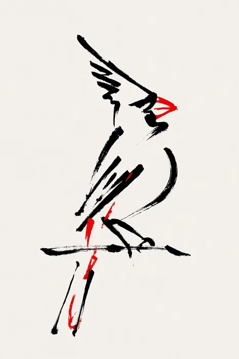 Northern Cardinal, AI-assisted art made from the photograph above, study 3.