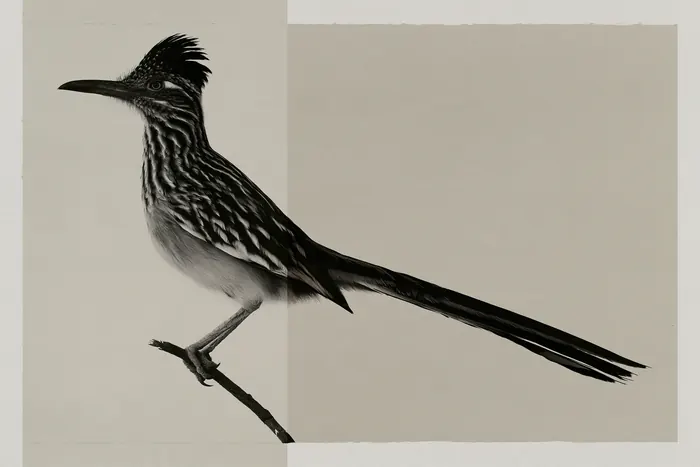 Roadrunner, AI-assisted art made from the photograph above, study 1.
