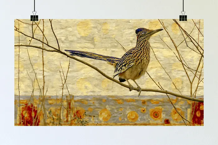 Roadrunner, AI-assisted art made from the photograph above, study 5.