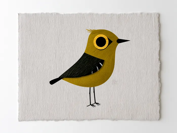 White-eyed Vireo, AI-assisted art made from the photograph above, study 7.